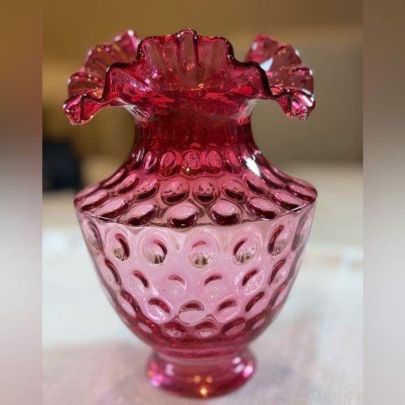 Fenton Other - Vintage Fenton Cranberry Glass Beaded Melon Vase